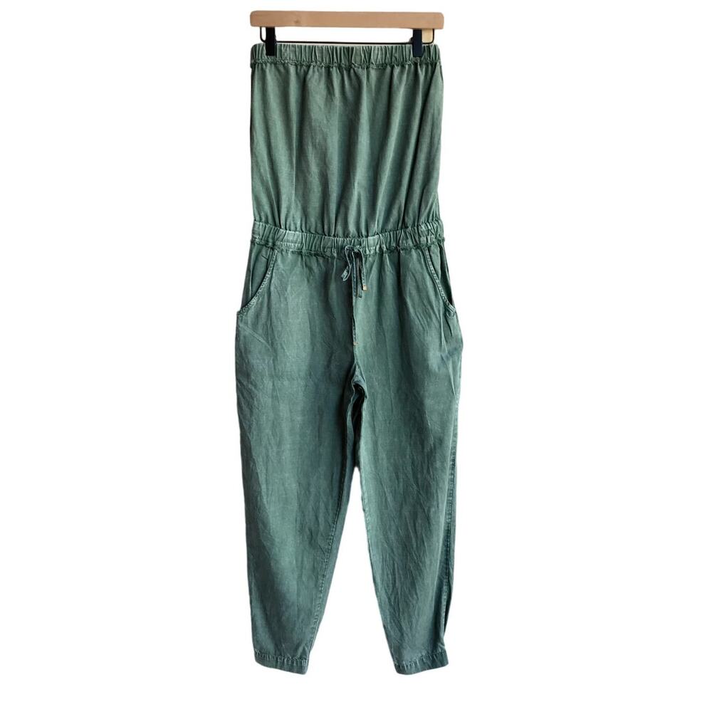 YFB "Reeve" Green Strapless Jogger Style Jumpsuit with Fringe Details size M - Picture 2 of 9